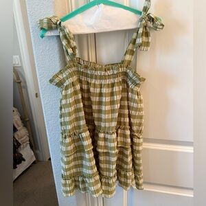 Anthropologie Maeve Olive and Cream Checkered Top